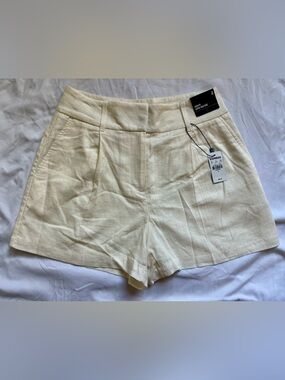 Express Cream High-Waist Linen-Blend Shorts
